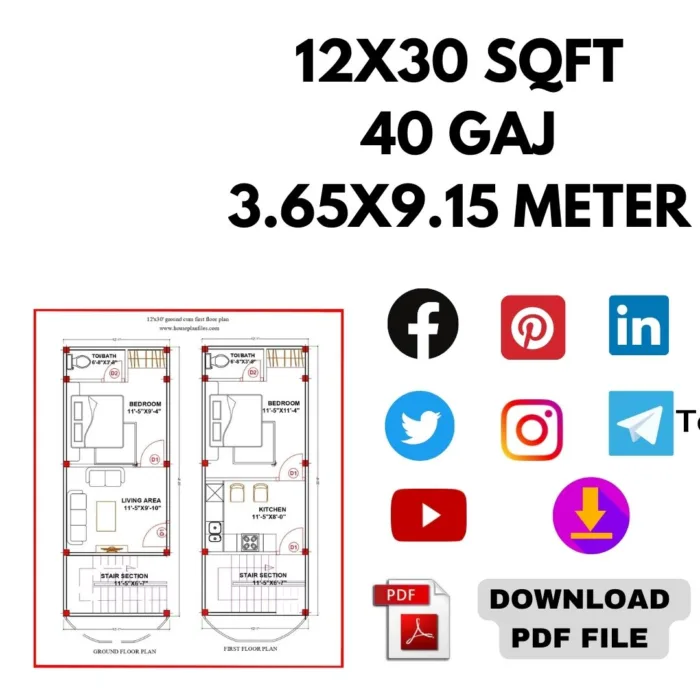 1230 Sqft House Plan 40 Gaj House Plan 39 Meter House Plan