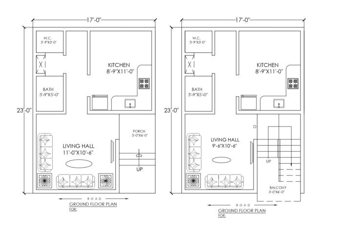 17x23 duplex house plan