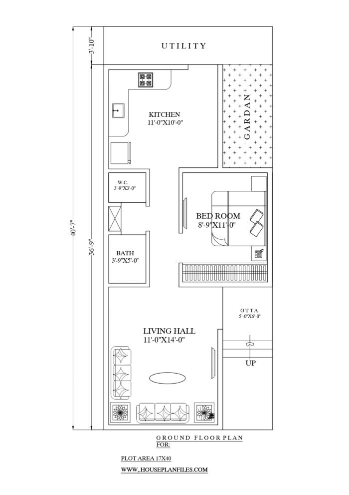 17x40 1 bhk house plan