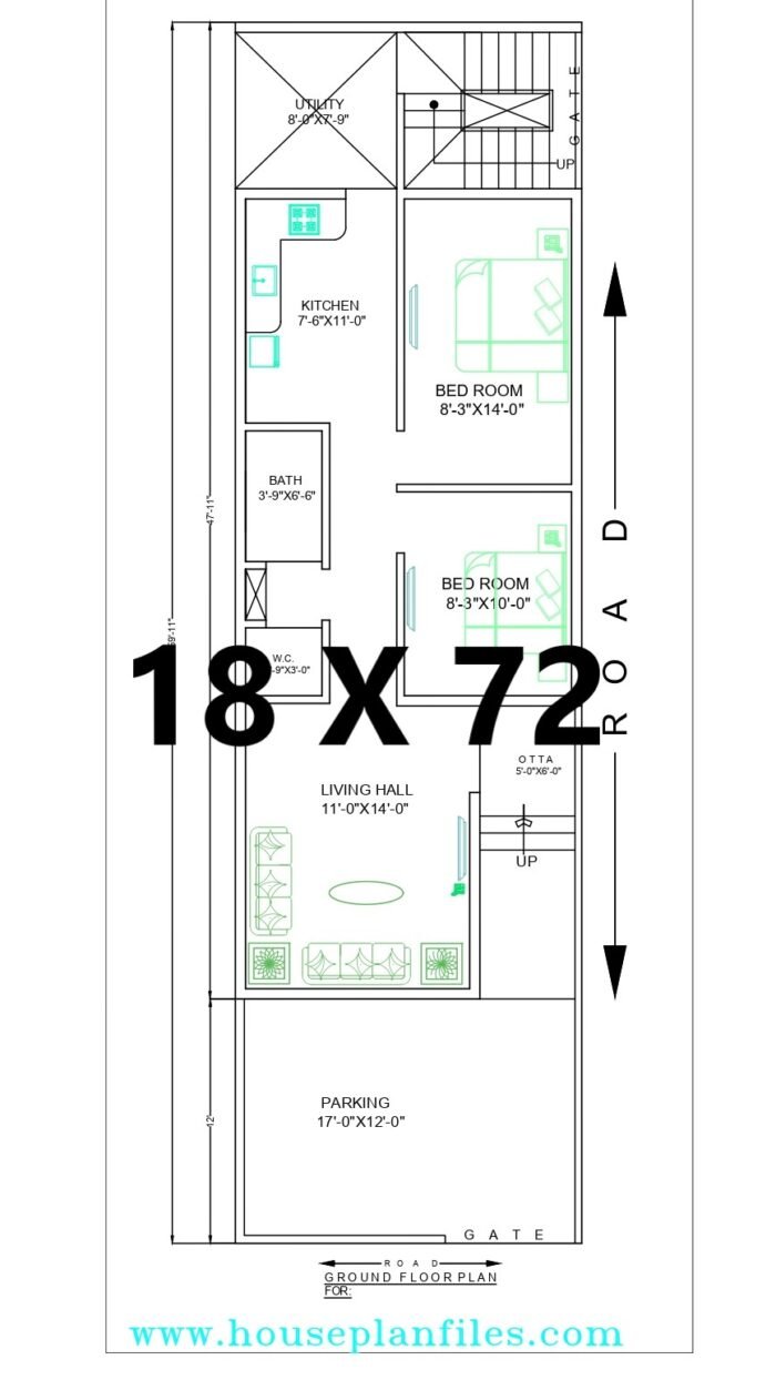 1300 sqft house plan |18x72 2 bhk house plan