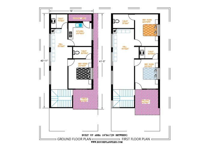 19 * 40 house plan 3 bhk