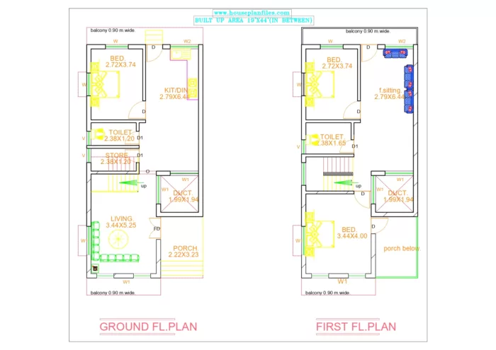 19X44 DUPLEX HOUSE PLAN - Houseplanfiles