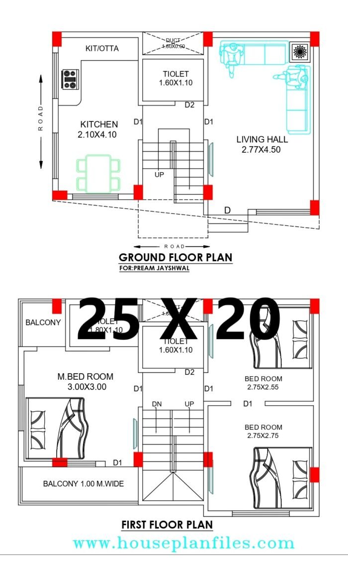 25x20 duplex house plan