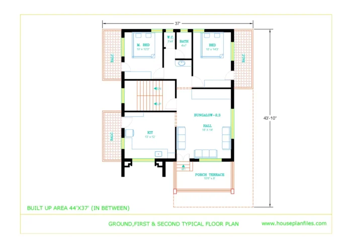 37 * 44 house plan