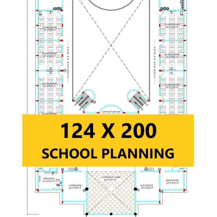 124 x 200 school building architectural plan