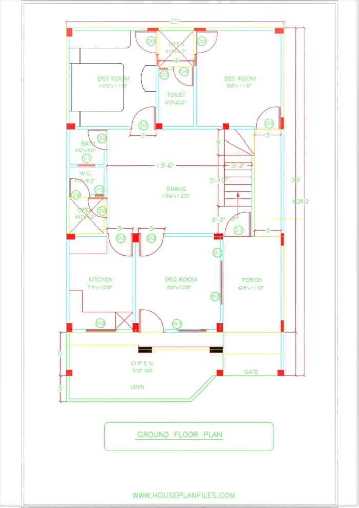 25 feet by 40 feet house plans 2 bhk