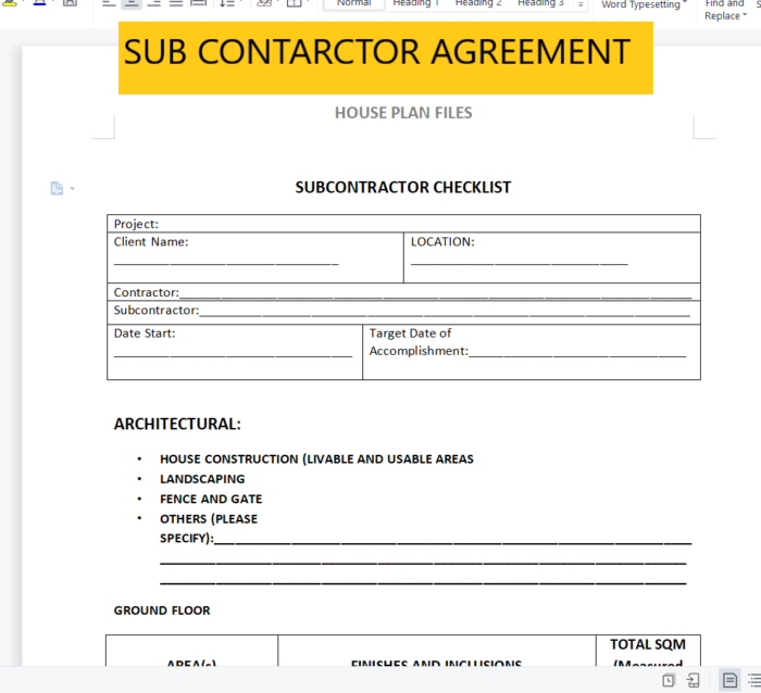 sub contractor agreement