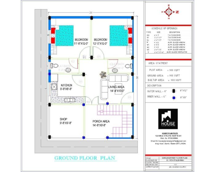 25x35 2bhk house plan