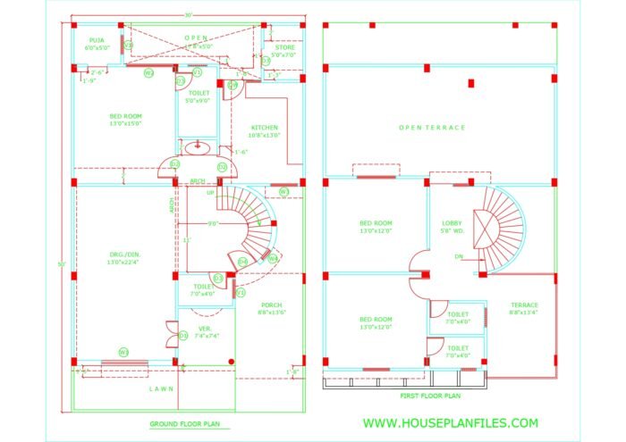 30x50 house floor plan