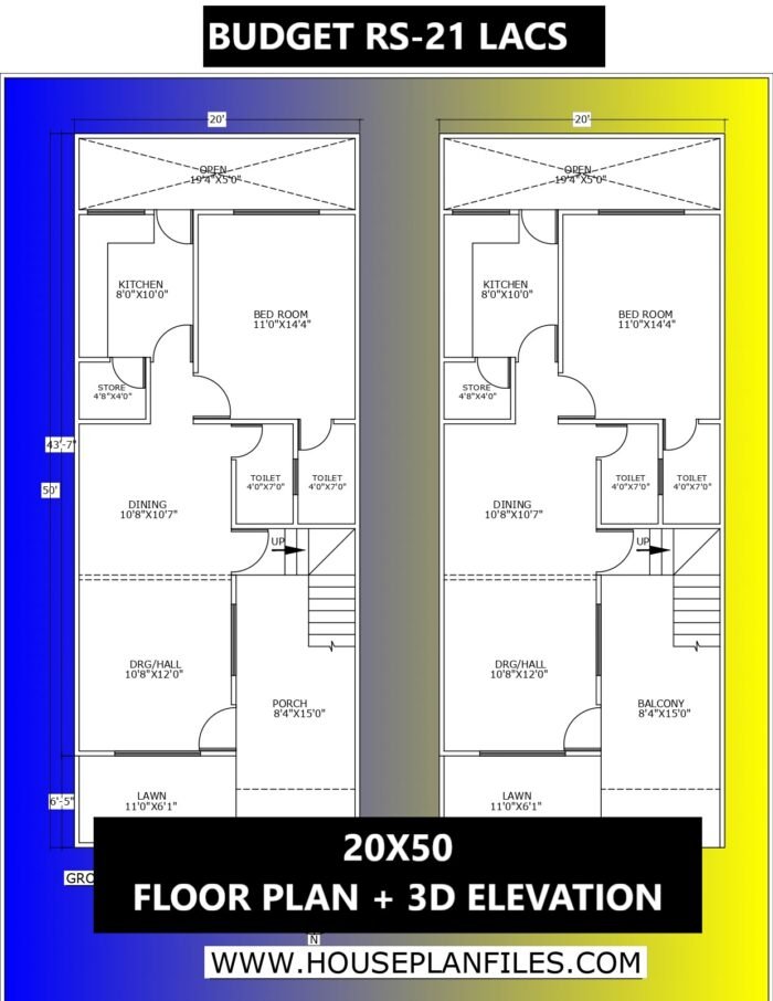 20 x 50 duplex floor plan