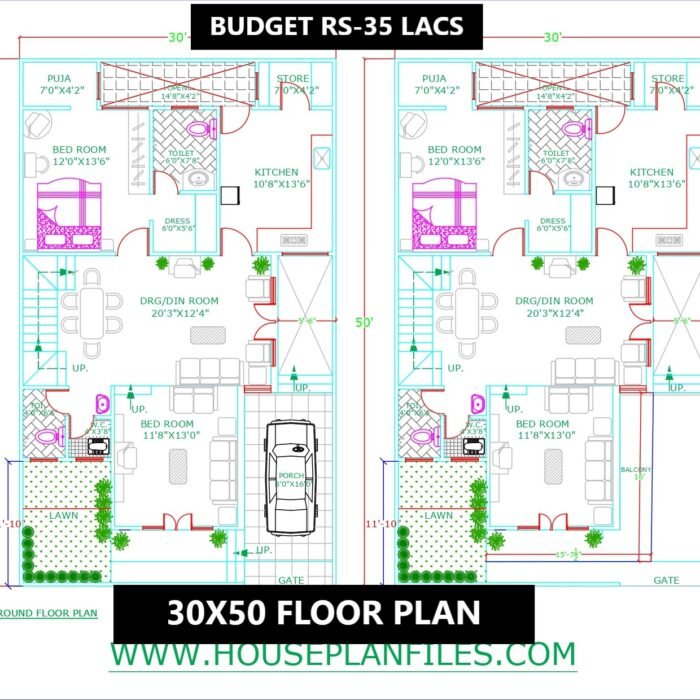 30x50 4 bhk house plan