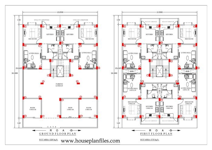 12.20 x 18.30 meter house plan | 40 * 60 apartment building plan