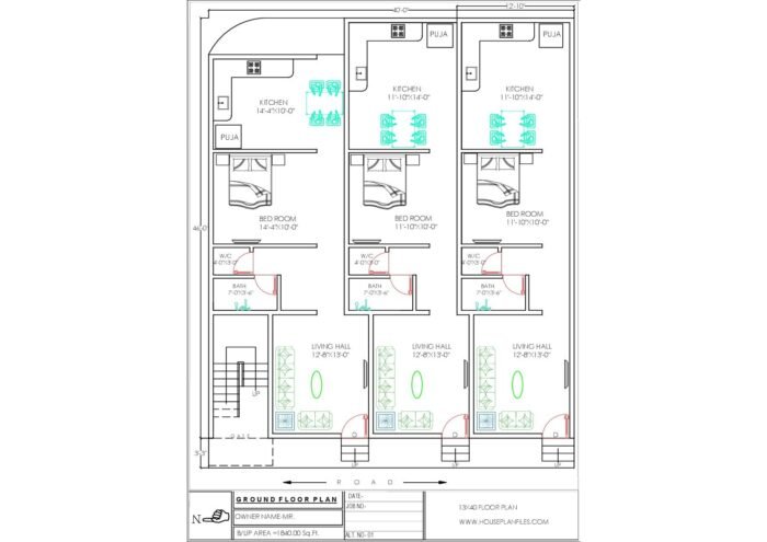 13 * 40 single row house plan