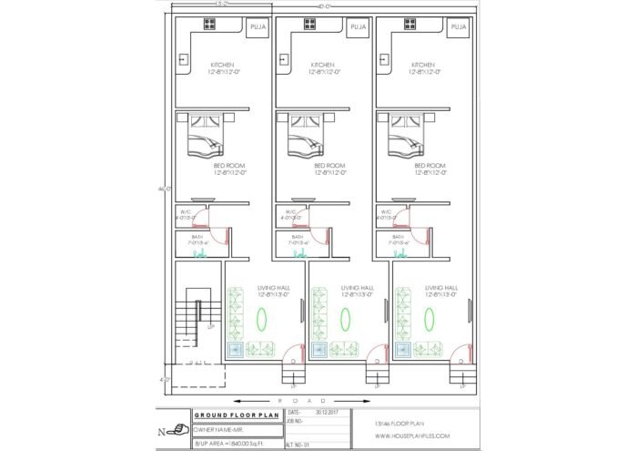 13x46 Row house plan