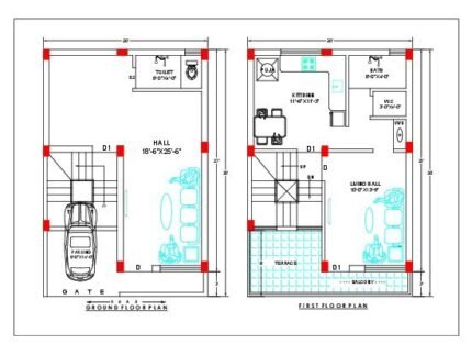 20 * 30 duplex house plans with car parking