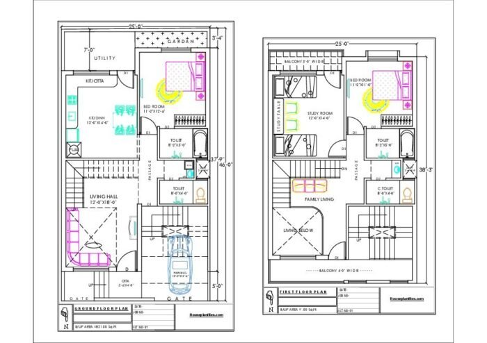 25 * 46 house plan 3 bhk