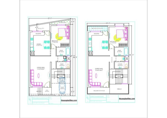 25 * 46 duplex house plan irregular