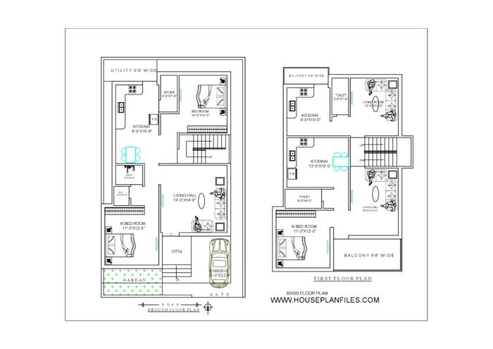 30 * 50 corner house plan