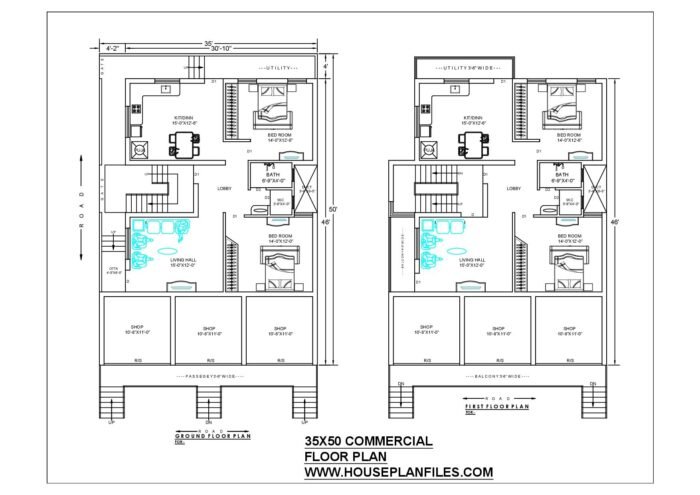 32 * 50 shop house plan