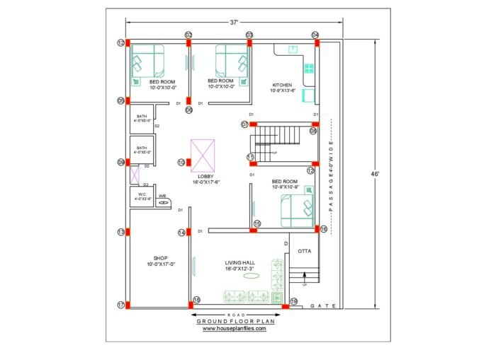 37 * 46 shop house plan