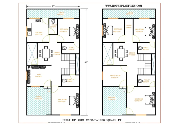 25 * 50 4 bhk house map