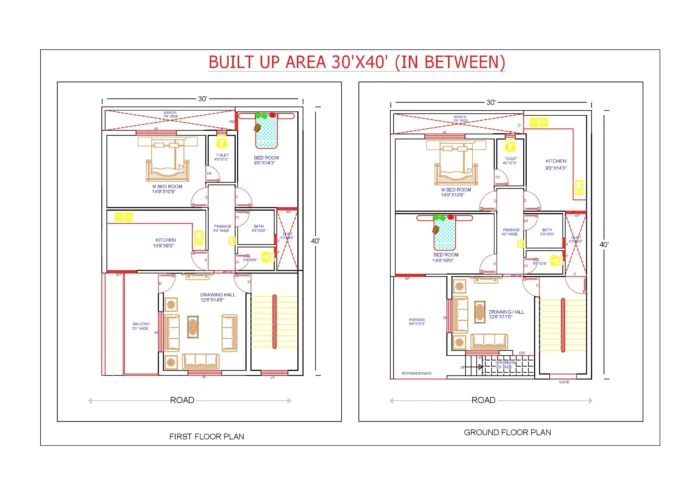 30 * 40 house plan 3 bhk