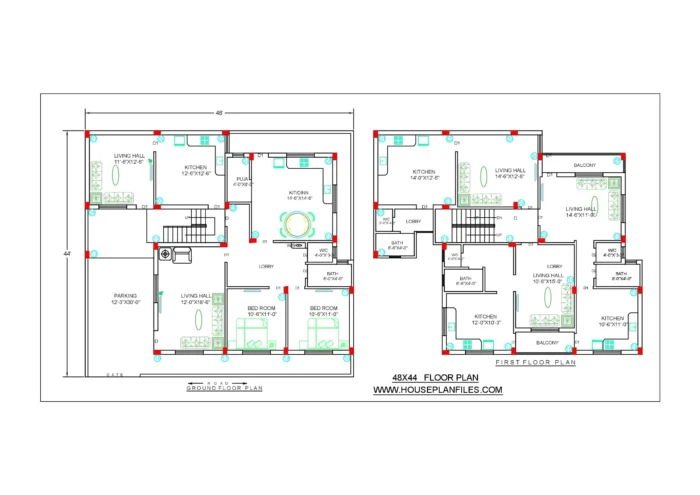 48 * 44 bunglow house plan