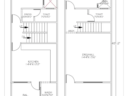 15x50 house plan with car parking