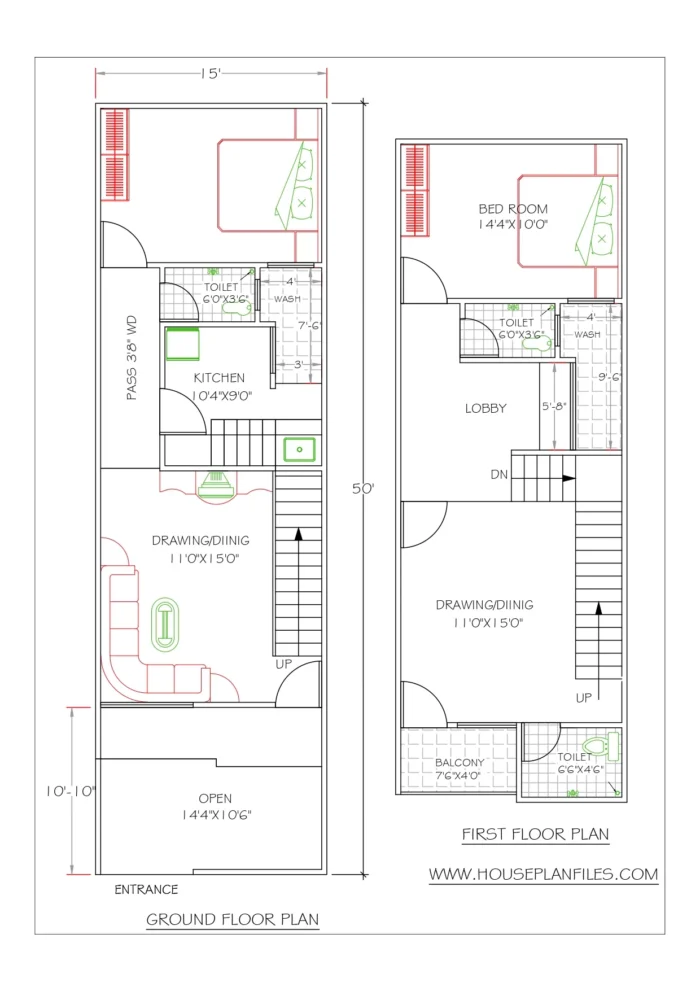 15 * 50 house plan design