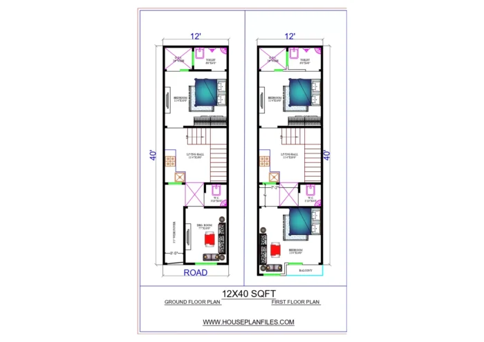 12 * 40 house plan 3d