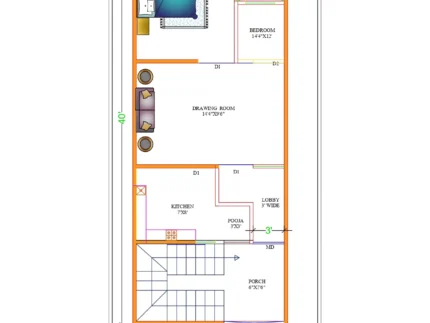 15 * 40 house plan single floor