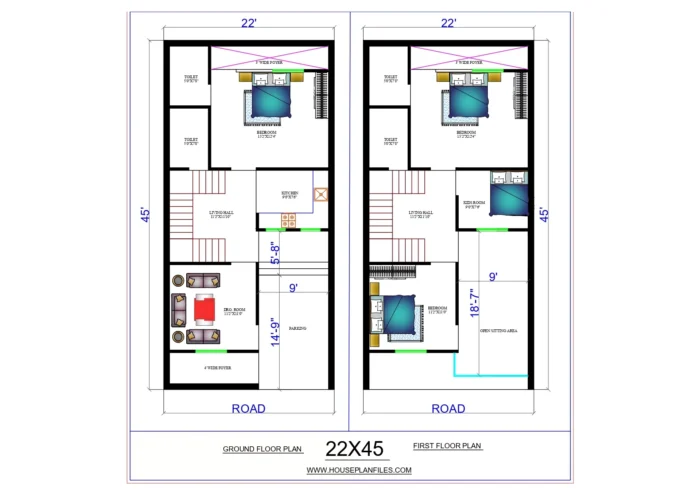 22x45 house plan 3d