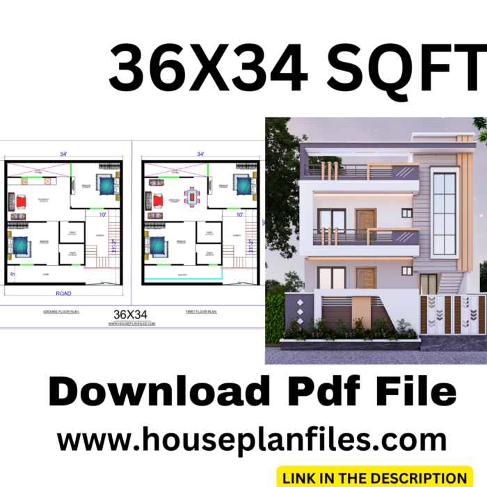 34 * 36 house plan 3d