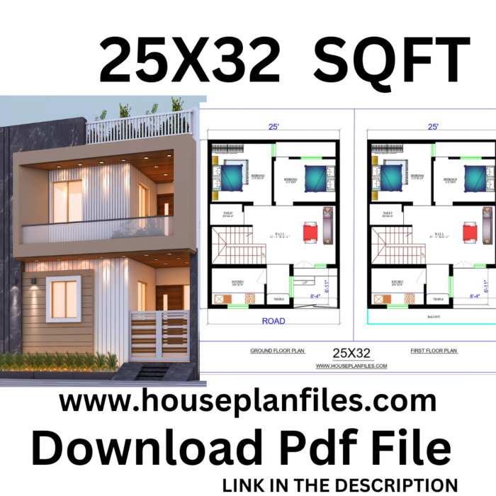 25x32 house plan 3d