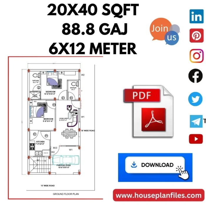 20 * 40 house plan 2 bedroom