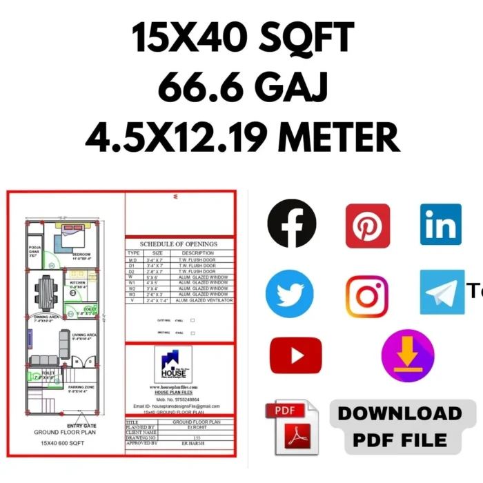 15 by 40 1 bhk house plan