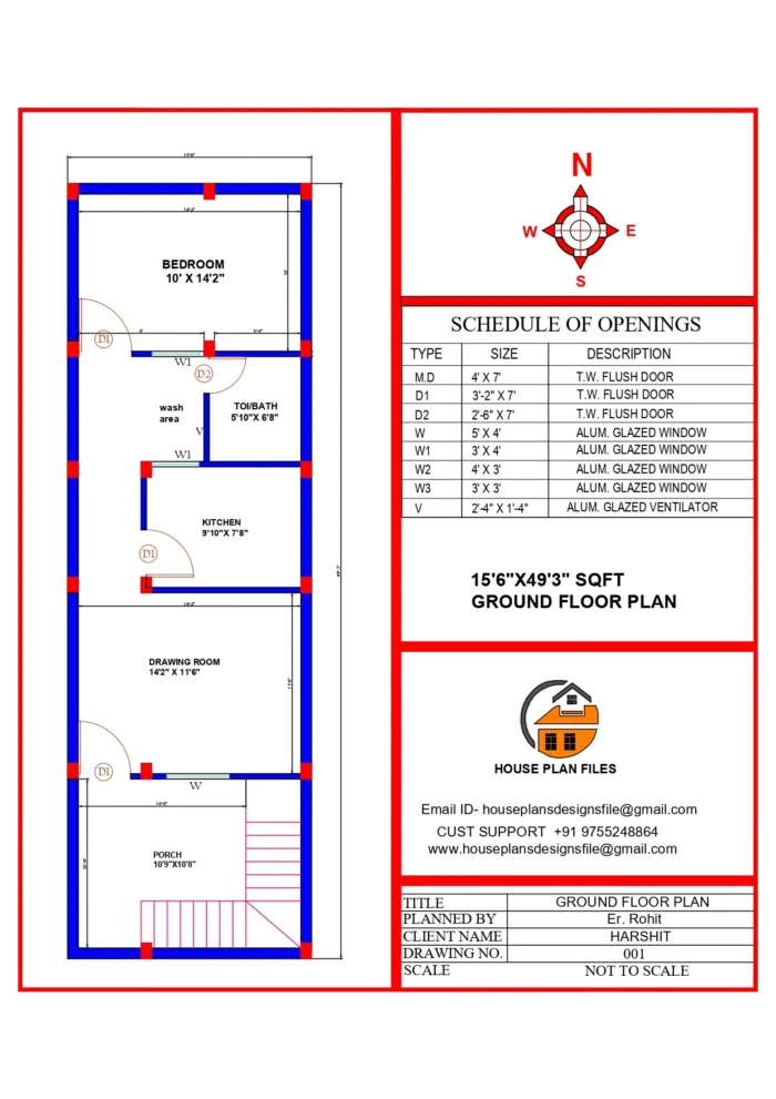 15 * 49 house plan 1 bhk