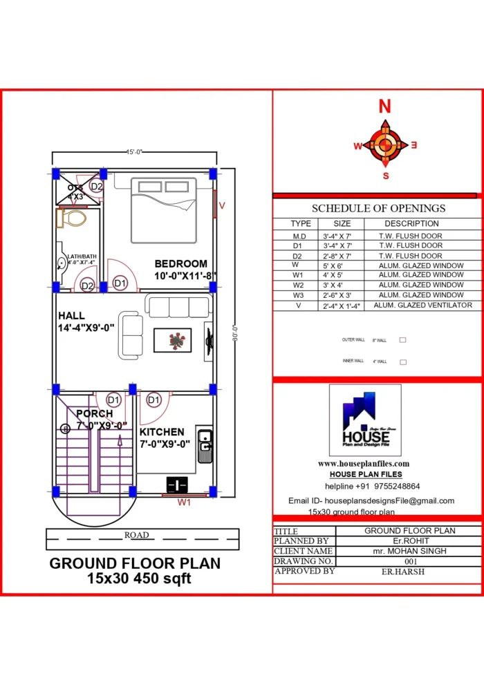 15 * 30 house plan | 450 sqft house plan