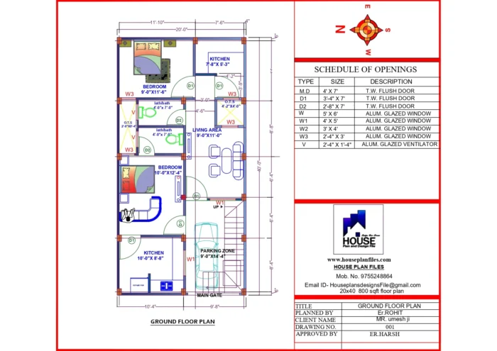 20 * 40 home design 2bhk