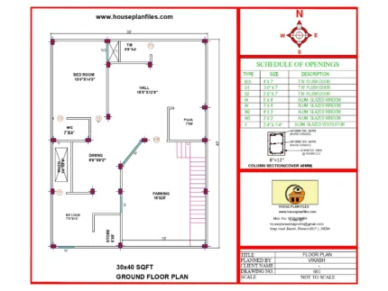 30 * 40 house plan single floor