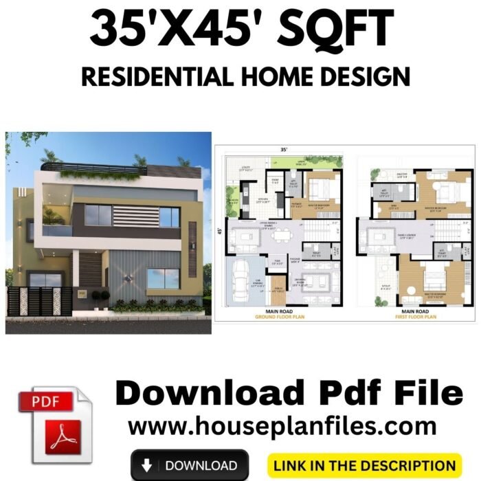 35 * 45 house plan 3d