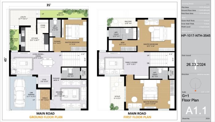 35 * 45 house plan 3d